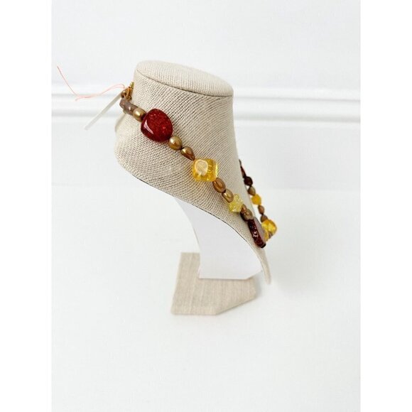 NWT Genuine Amber & Pearls Beaded Necklace Orange Gold Yellow - Picture 4 of 6